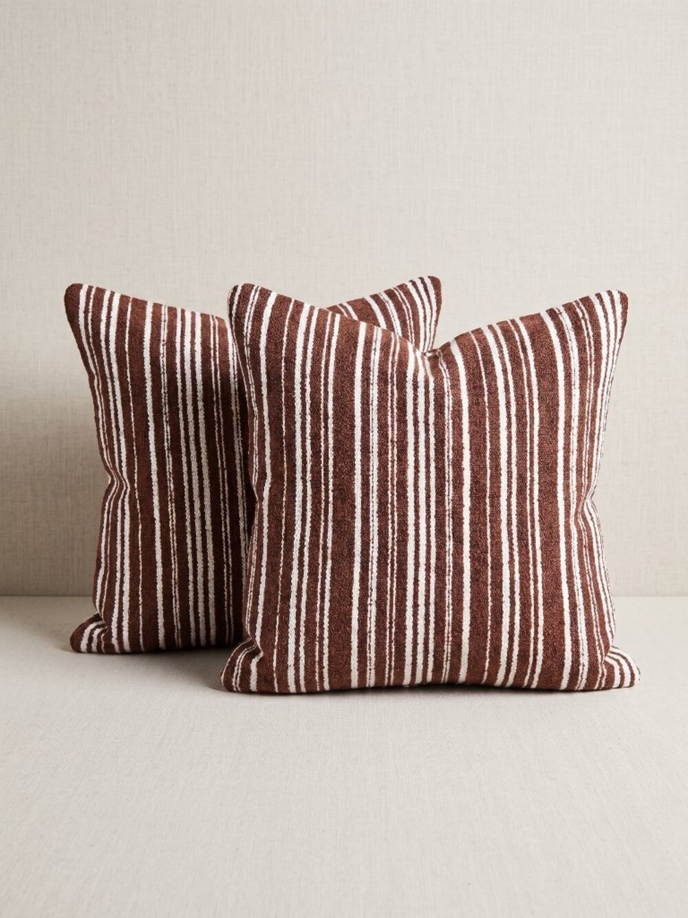 NWOT Set of 2 Brown White Striped Textured Throw Pillow Cushion Covers 18"x18"